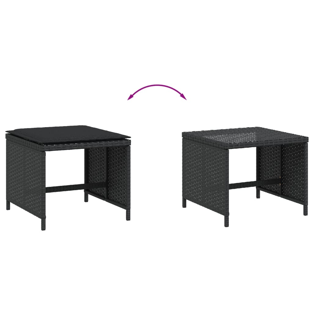 HKH Bancos de Jardín con Cojines 4 Piezas 41x41x36 Cm Ratán PE - Negro