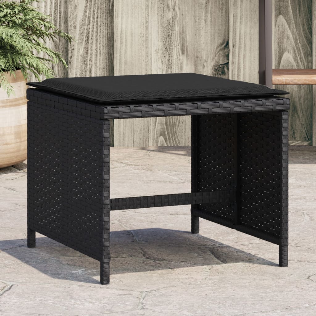 HKH Bancos de Jardim com Almofadões 4 Pcs 41x41x36 Cm Vime Pe - Preto