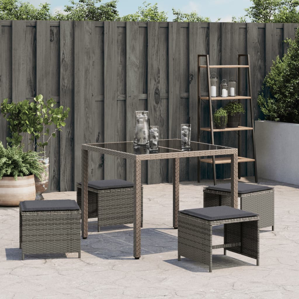 HKH Bancos Jardim com Almofadões 4 Pcs 41x41x36 Cm Vime Pe - Cinzento