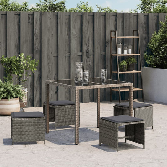 HKH Bancos Jardim com Almofadões 4 Pcs 41x41x36 Cm Vime Pe - Cinzento