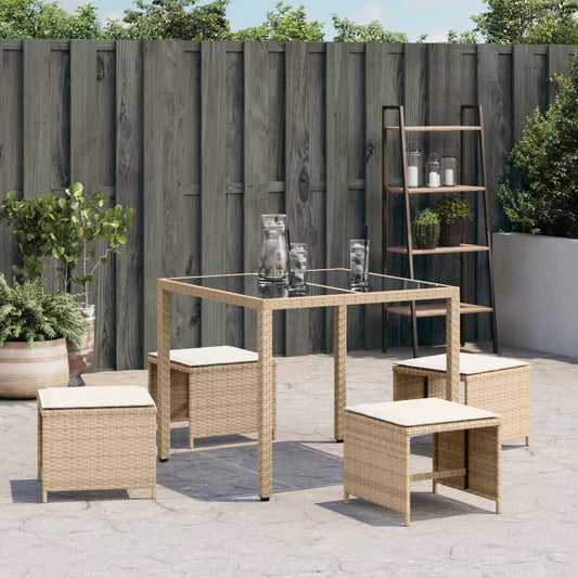 HKH Bancos de Jardim com Almofadões 4 Pcs 41x41x36 Cm Vime Pe - Bege