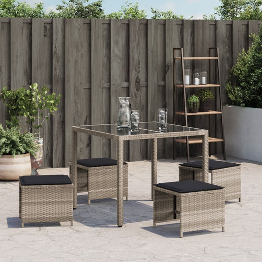 HKH Bancos Jardim C/ Almofadões 4pcs 41x41x36cm Vime Pe Cinza-claro - Cinzento