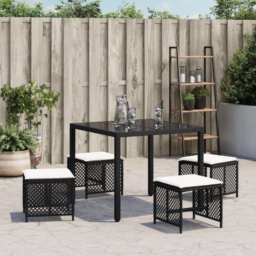 HKH Bancos de Jardim com Almofadões 4 Pcs 41x41x36 Cm Vime Pe - Preto