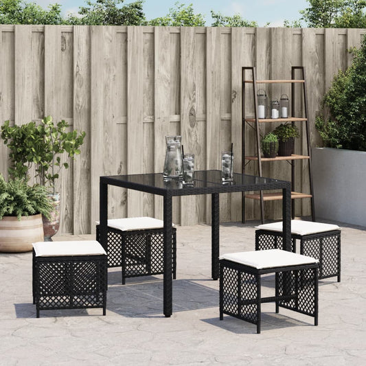HKH Bancos de Jardim com Almofadões 4 Pcs 41x41x36 Cm Vime Pe - Preto