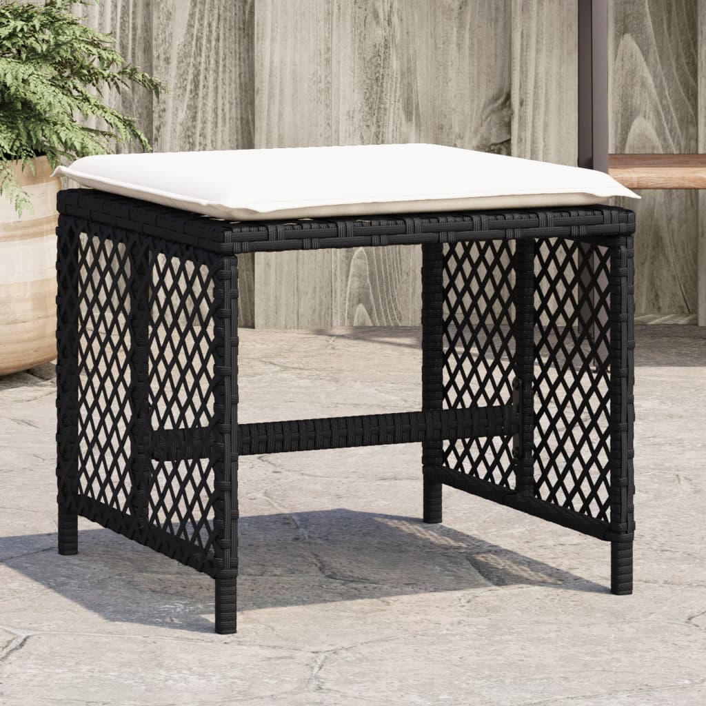 HKH Bancos de Jardim com Almofadões 4 Pcs 41x41x36 Cm Vime Pe - Preto