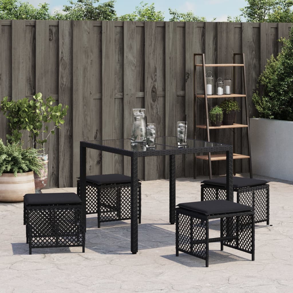 HKH Bancos de Jardim com Almofadões 4 Pcs 41x41x36 Cm Vime Pe - Preto