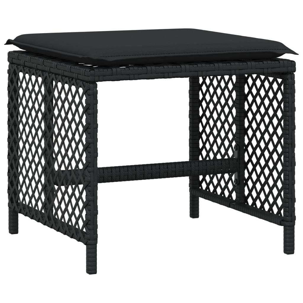 HKH Bancos de Jardín con Cojines 4 Piezas 41x41x36 Cm Ratán PE - Negro