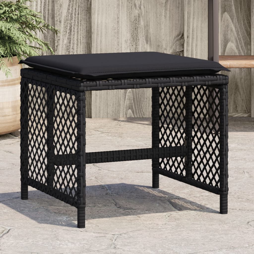 HKH Bancos de Jardim com Almofadões 4 Pcs 41x41x36 Cm Vime Pe - Preto