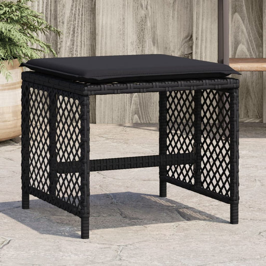 HKH Bancos de Jardim com Almofadões 4 Pcs 41x41x36 Cm Vime Pe - Preto