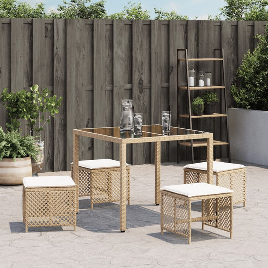 HKH Bancos de Jardim com Almofadões 4 Pcs 41x41x36 Cm Vime Pe - Bege