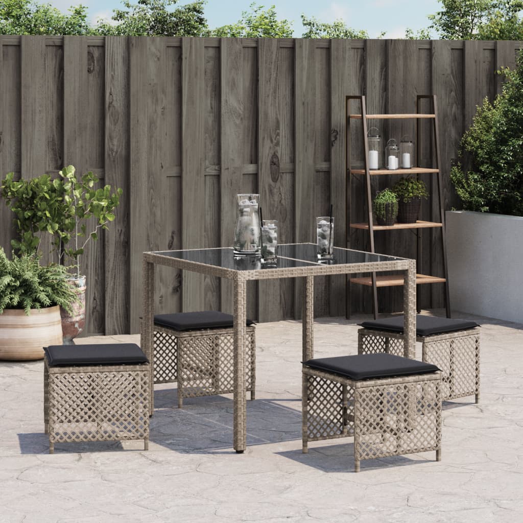 HKH Bancos Jardim C/ Almofadões 4pcs 41x41x36cm Vime Pe Cinza-claro - Cinzento