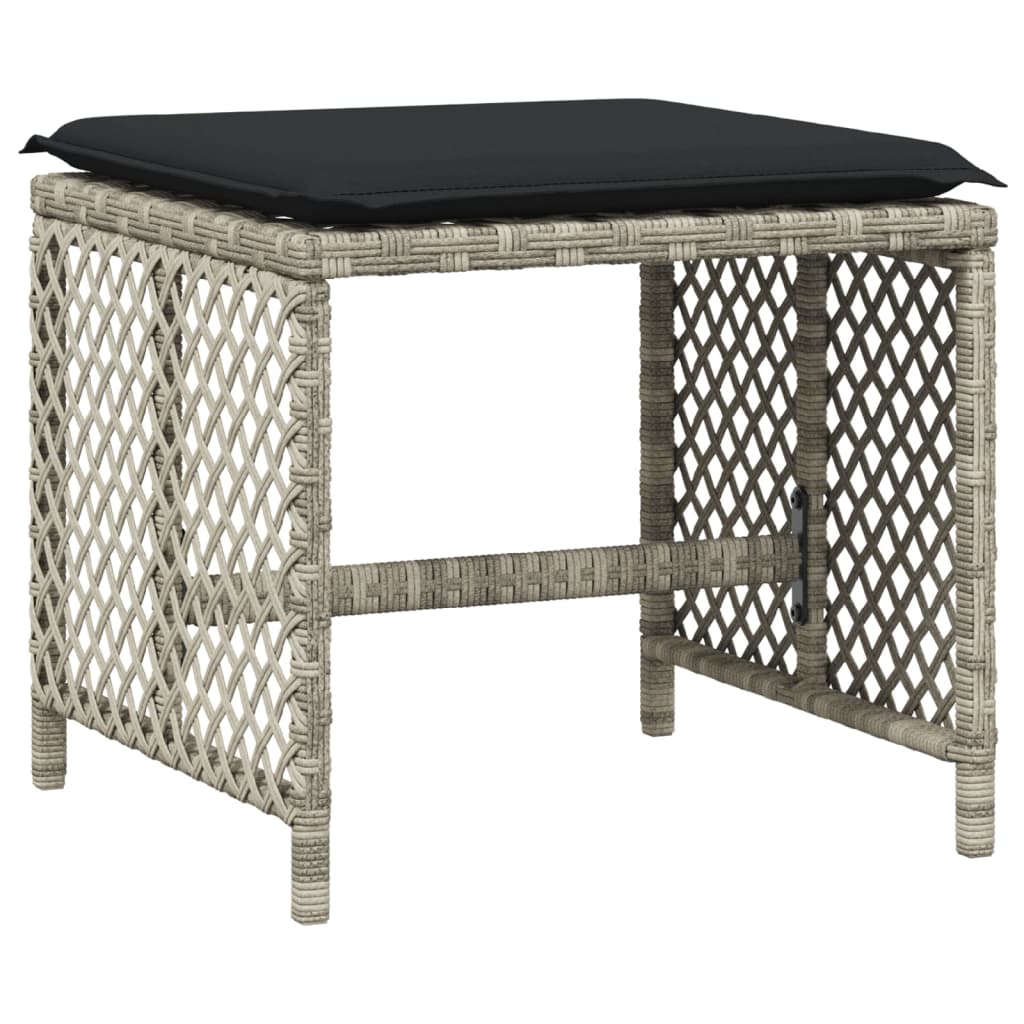 Bancos de jardín HKH con cojines 4 unidades 41x41x36cm Ratán Pie Gris claro - Gris