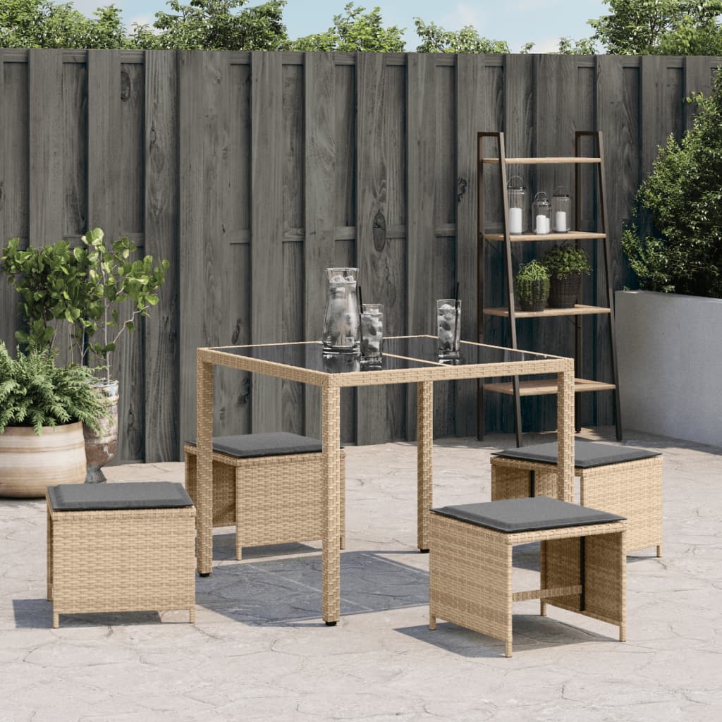 HKH Bancos Jardim Almofadões 4 Pcs 41x41x36 Cm Vime Pe Mistura - Bege