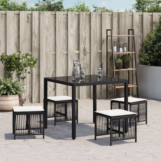 HKH Bancos de Jardim com Almofadões 4 Pcs 41x41x36 Cm Vime Pe - Preto