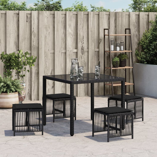 HKH Bancos de Jardim com Almofadões 4 Pcs 41x41x36 Cm Vime Pe - Preto