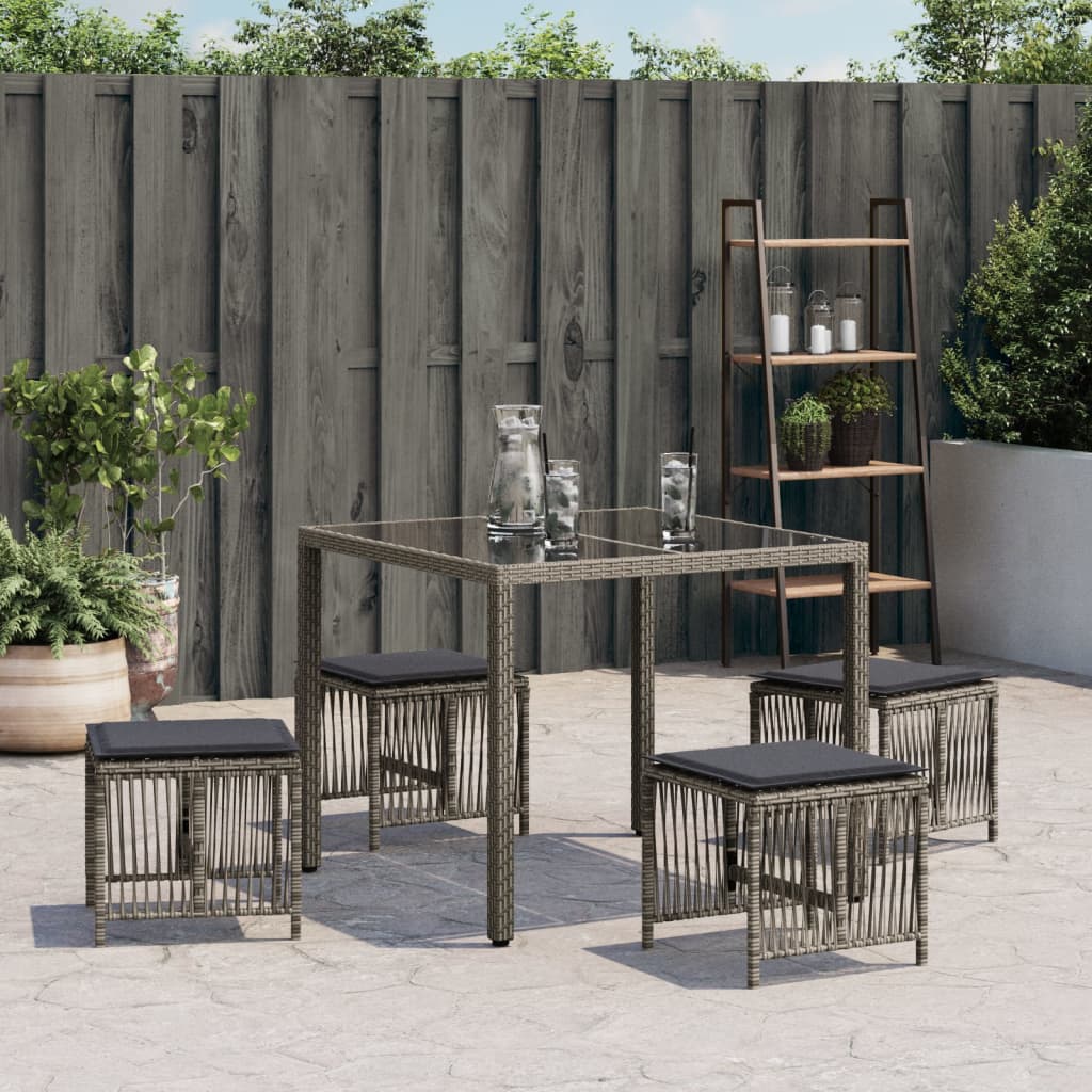 HKH Bancos Jardim com Almofadões 4 Pcs 41x41x36 Cm Vime Pe - Cinzento