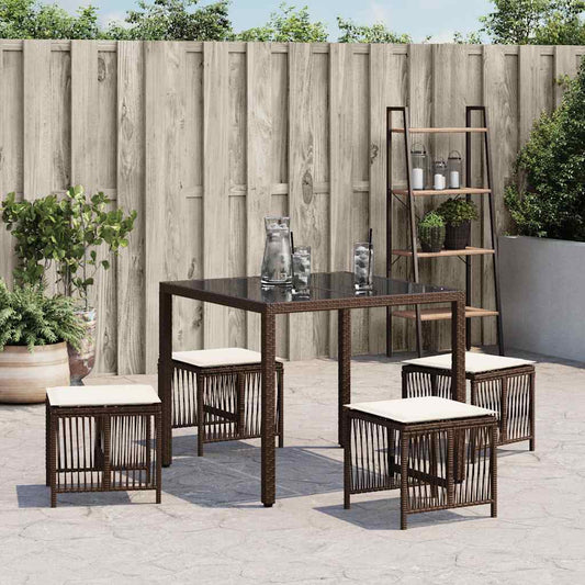 HKH Bancos Jardim com Almofadões 4 Pcs 41x41x36 Cm Vime Pe Castanho - Marrom