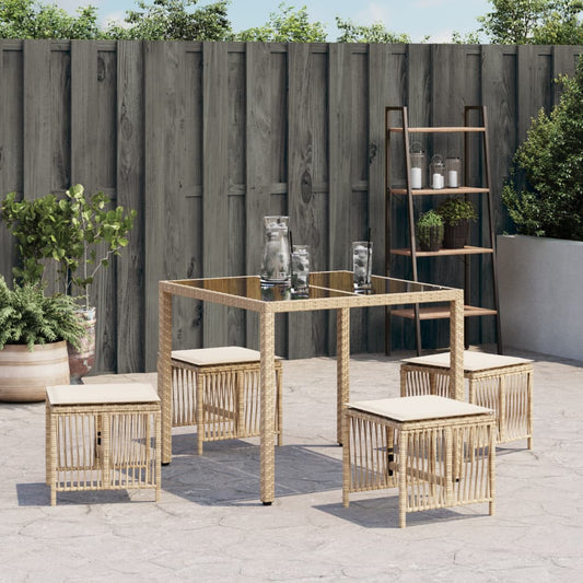 HKH Bancos de Jardim com Almofadões 4 Pcs 41x41x36 Cm Vime Pe - Bege