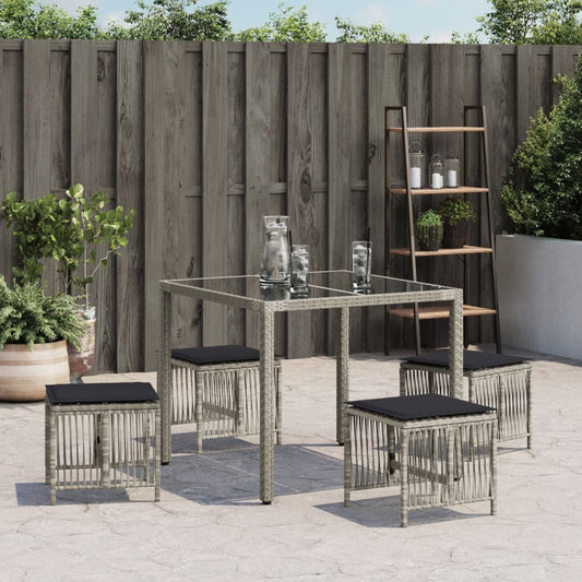HKH Bancos Jardim C/ Almofadões 4pcs 41x41x36cm Vime Pe Cinza-claro - Cinzento