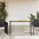 Mesa de jardín HKH con tablero de acacia de 115x54x74 cm de mimbre PE - Negro