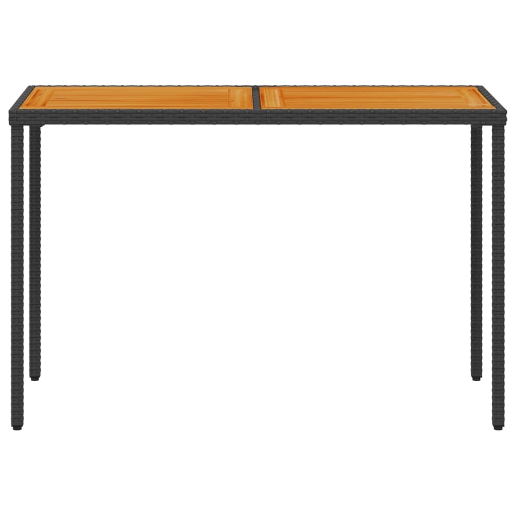 Mesa de jardín HKH con tablero de acacia de 115x54x74 cm de mimbre PE - Negro