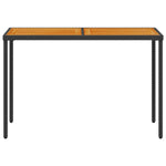 Mesa de jardín HKH con tablero de acacia de 115x54x74 cm de mimbre PE - Negro