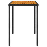 Mesa de jardín HKH con tablero de acacia de 115x54x74 cm de mimbre PE - Negro