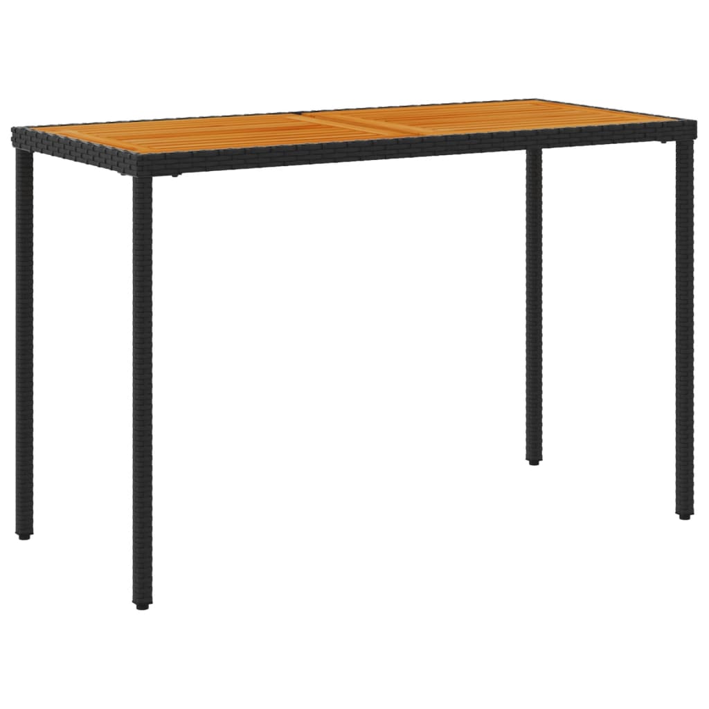 Mesa de jardín HKH con tablero de acacia de 115x54x74 cm de mimbre PE - Negro
