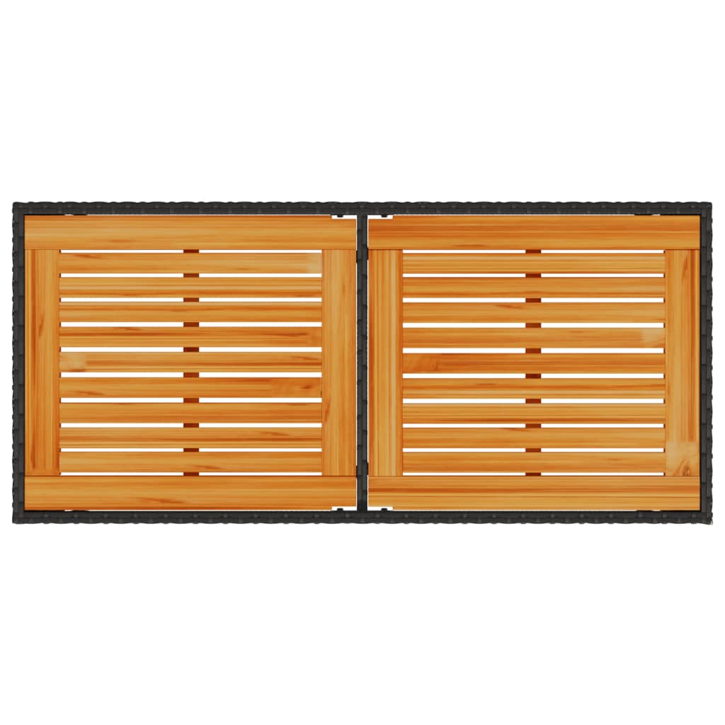 Mesa de jardín HKH con tablero de acacia de 115x54x74 cm de mimbre PE - Negro