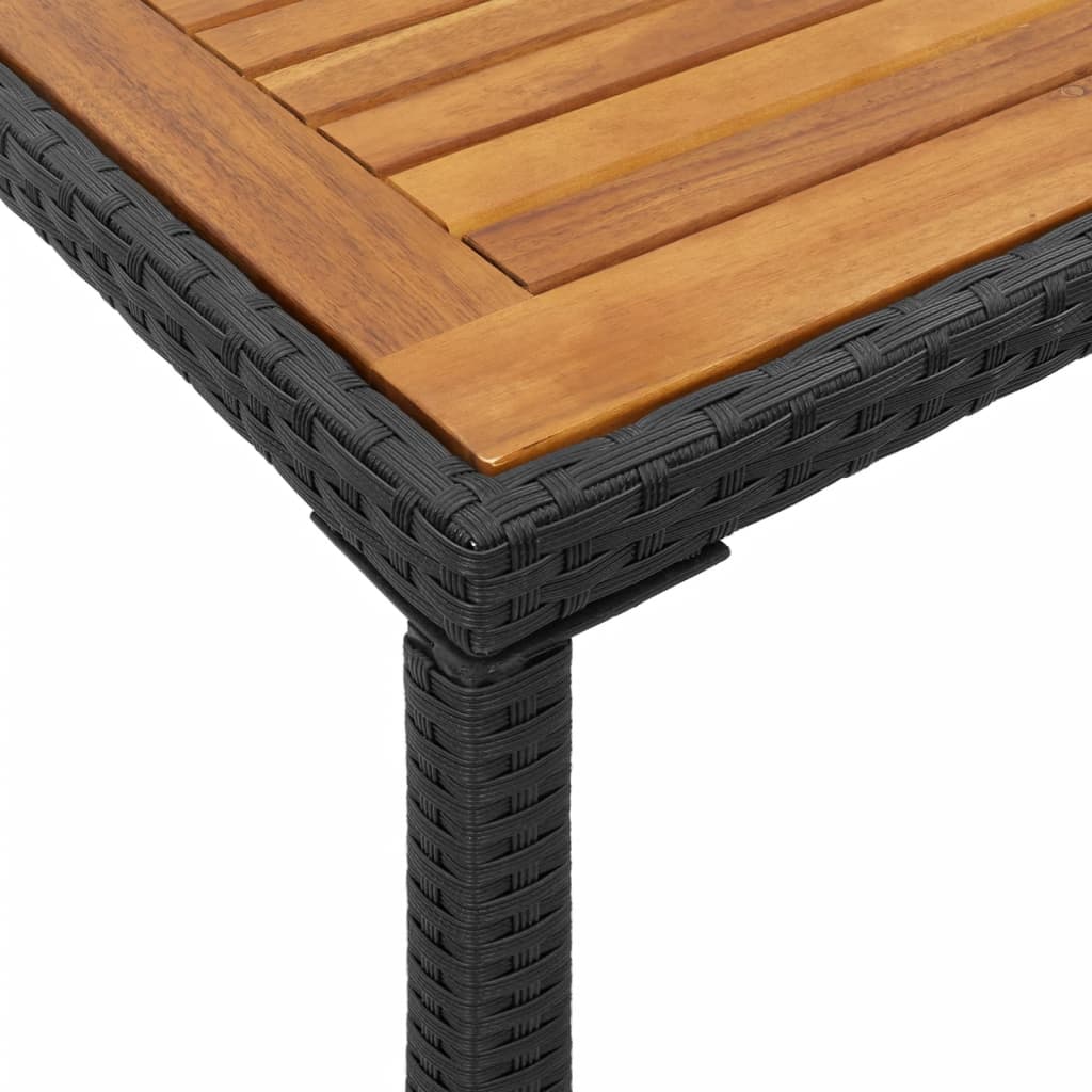 Mesa de jardín HKH con tablero de acacia de 115x54x74 cm de mimbre PE - Negro
