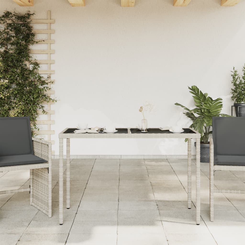 HKH Mesa Jardim C/ Tampo de Vidro 115x54x74 Cm Vime Pe Cinza-claro - Cinzento