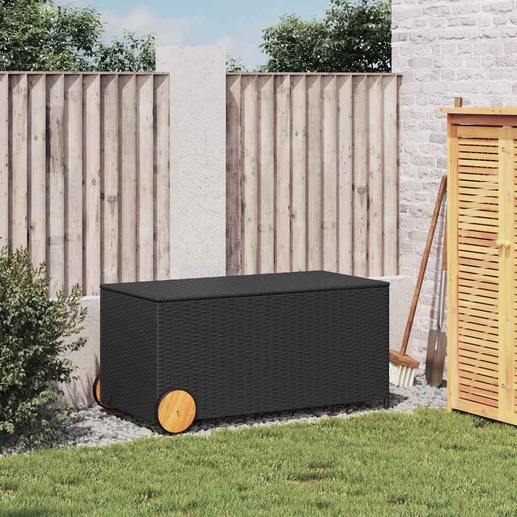 HKH Caja De Almacenamiento Para Jardín Con Ruedas 190l Ratán Pe - Negro