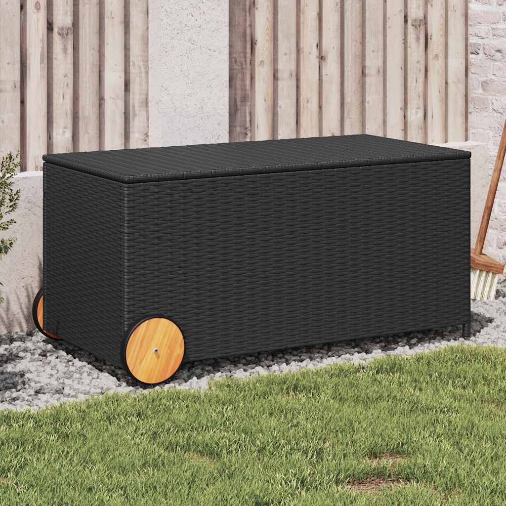 HKH Caja De Almacenamiento Para Jardín Con Ruedas 190l Ratán Pe - Negro