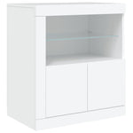 HKH Aparador Moderno de derivados de Madera, Vidrio con Luces Led 60,5 X 37 X 67 Cm - Blanco