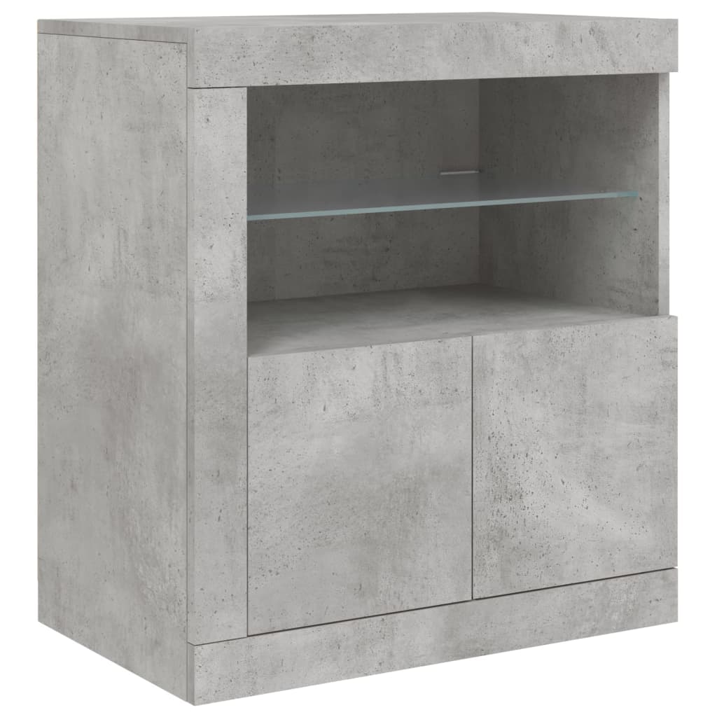 Aparador moderno HKH en derivados de madera, cristal con luces led 60,5 x 37 x 67 cm - gris-cemento