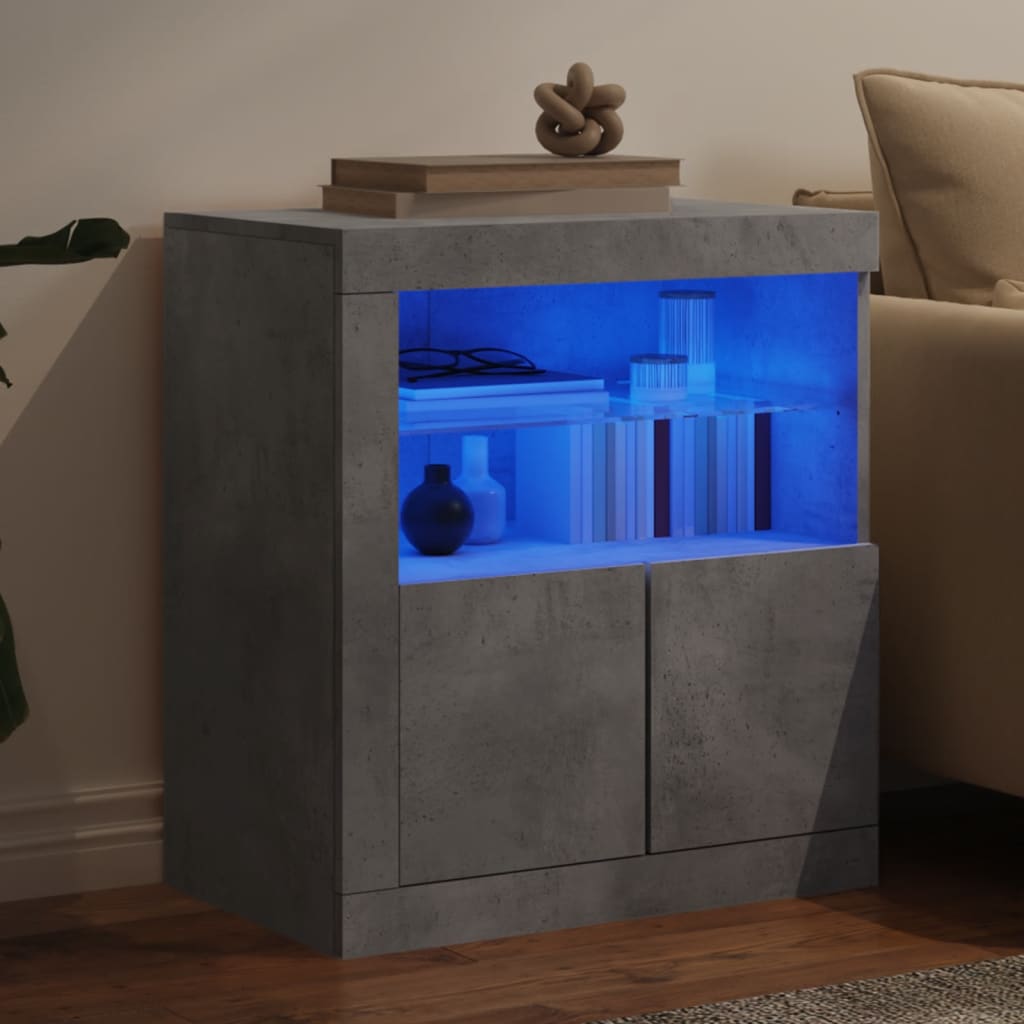 HKH Aparador Moderno em derivados de Madeira, Vidro com Luzes Led 60,5 X 37 X 67 Cm - Cinzento-Cimento