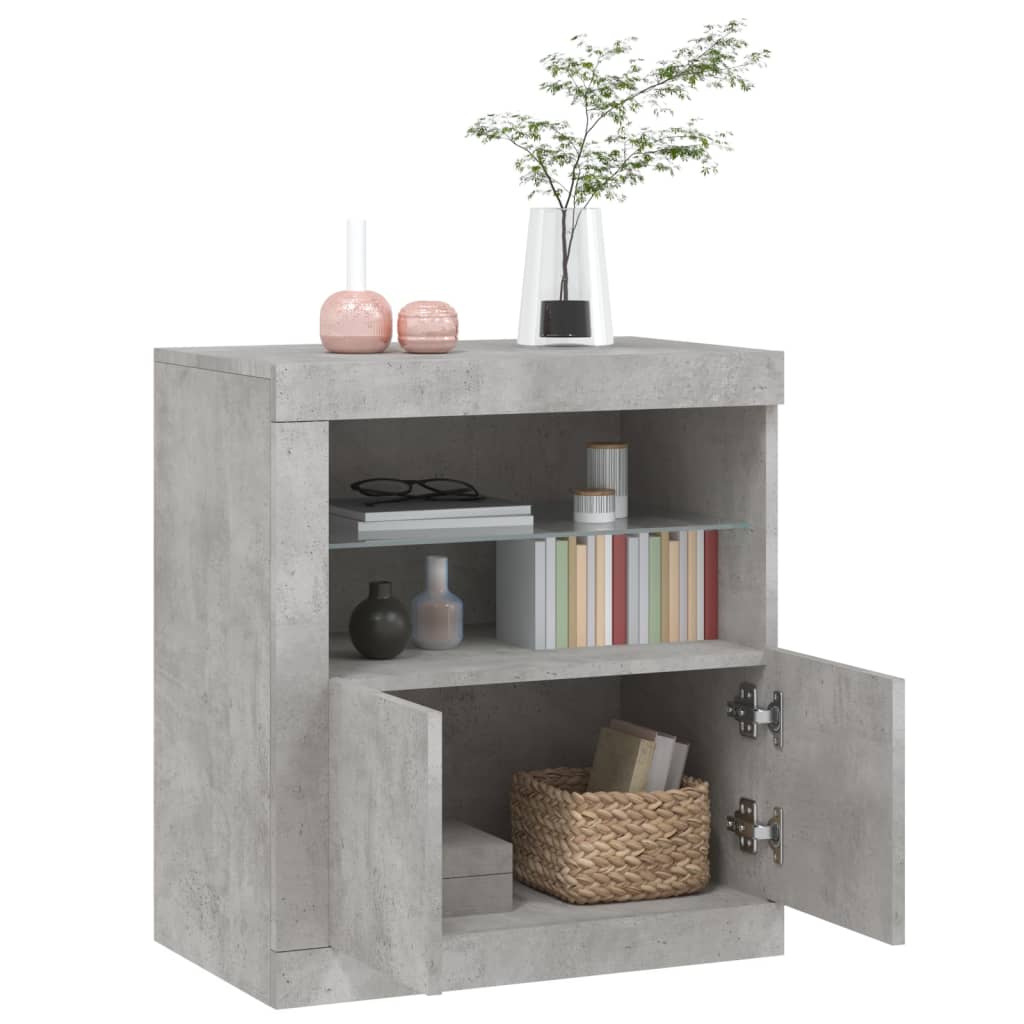 HKH Aparador Moderno em derivados de Madeira, Vidro com Luzes Led 60,5 X 37 X 67 Cm - Cinzento-Cimento
