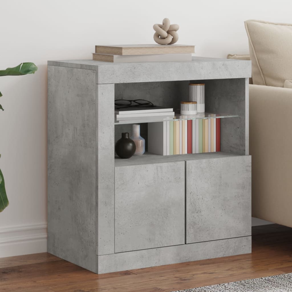 Aparador moderno HKH en derivados de madera, cristal con luces led 60,5 x 37 x 67 cm - gris-cemento