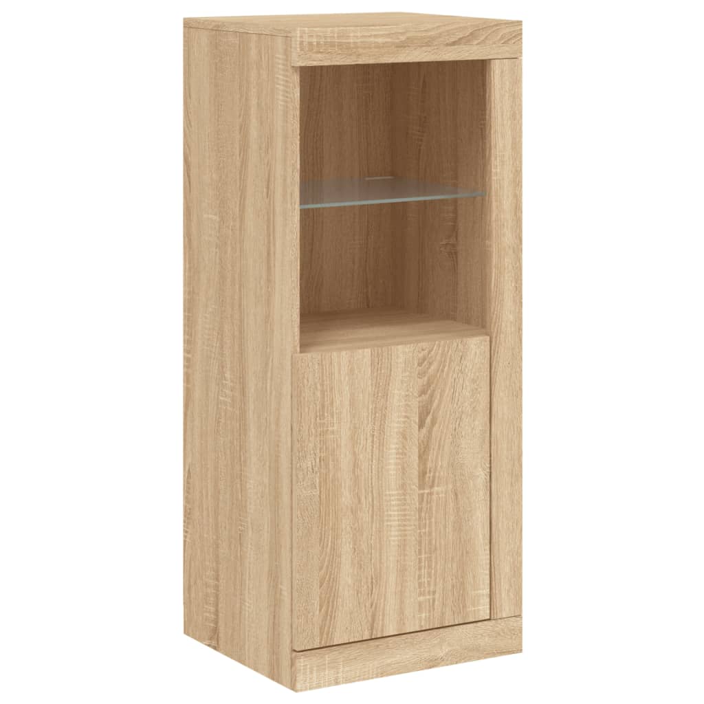 HKH Aparador alto de madera, cristal y luces led 41 X 37 X 100 Cm - Roble Sonoma