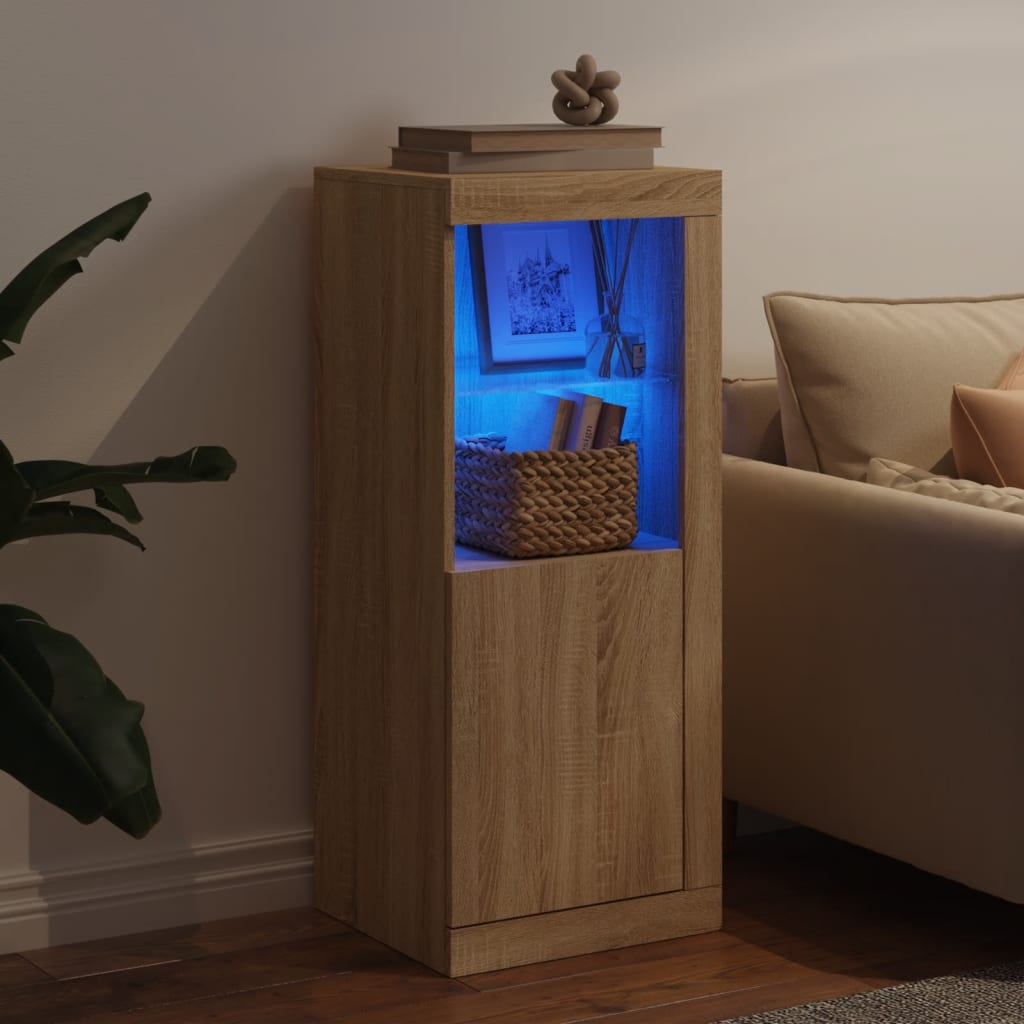 HKH Aparador Alto em derivados de Madeira, Vidro com Luzes Led 41 X 37 X 100 Cm - Carvalho Sonoma