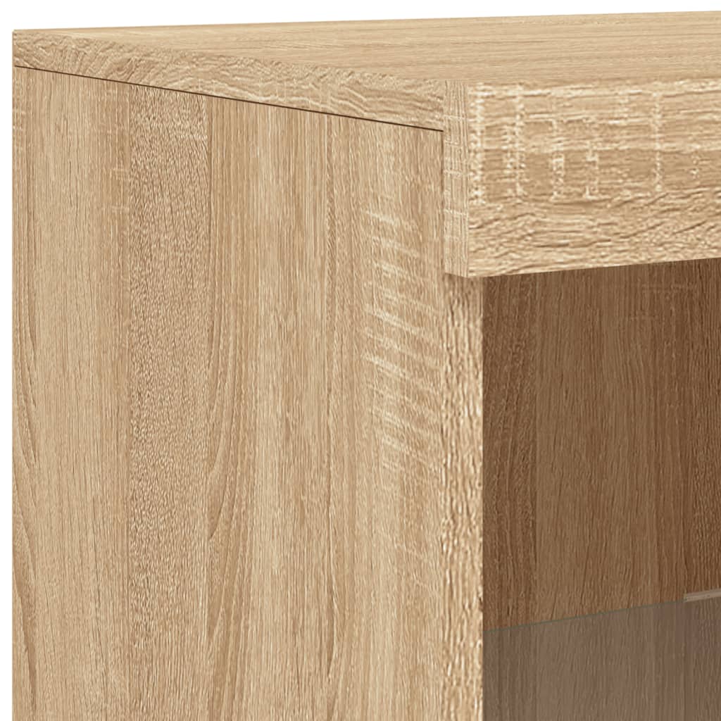 HKH Aparador Alto em derivados de Madeira, Vidro com Luzes Led 41 X 37 X 100 Cm - Carvalho Sonoma