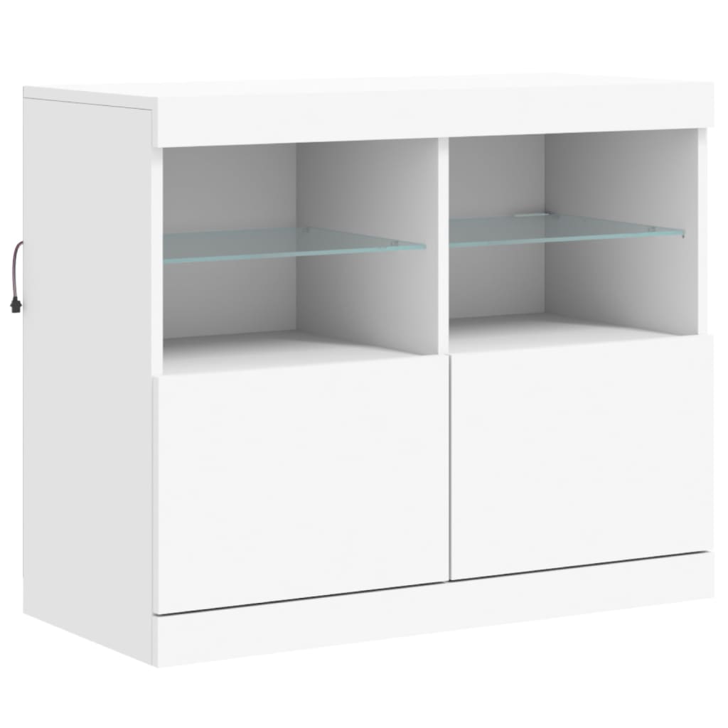 HKH Aparador Moderno de derivados de Madera, Vidrio con Luces Led 81 X 37 X 67 Cm - Blanco