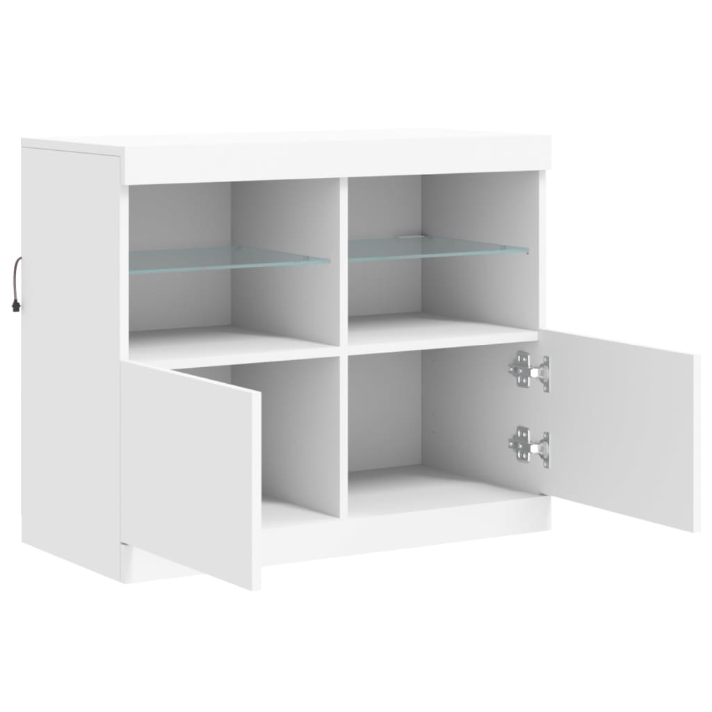 HKH Aparador Moderno em derivados de Madeira, Vidro com Luzes Led 81 X 37 X 67 Cm - Branco