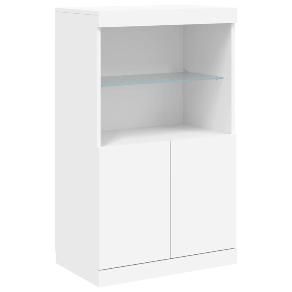 HKH Aparador Alto en derivados de Madera, Vidrio con Luces Led 60,5 X 37 X 100 Cm - Blanco