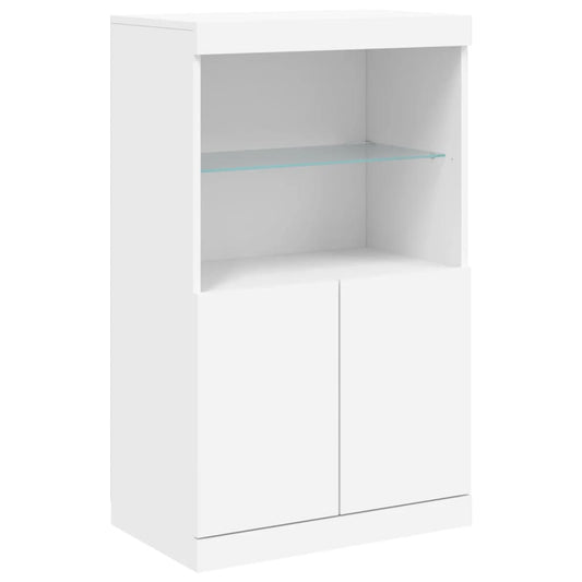 HKH Aparador Alto em derivados de Madeira, Vidro com Luzes Led 60,5 X 37 X 100 Cm - Branco