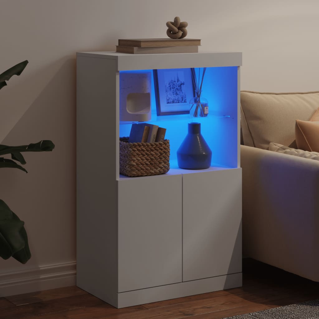 HKH Aparador Alto en derivados de Madera, Vidrio con Luces Led 60,5 X 37 X 100 Cm - Blanco