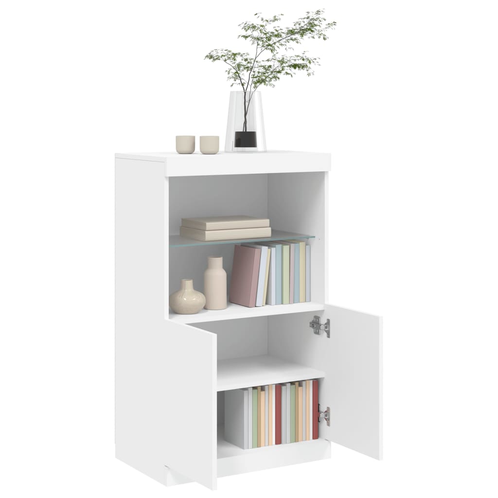 HKH Aparador Alto en derivados de Madera, Vidrio con Luces Led 60,5 X 37 X 100 Cm - Blanco