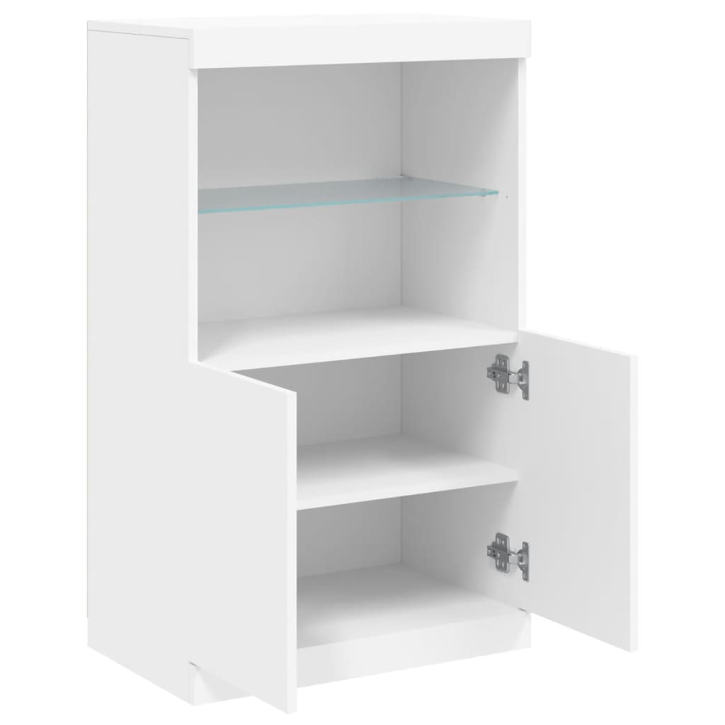 HKH Aparador Alto en derivados de Madera, Vidrio con Luces Led 60,5 X 37 X 100 Cm - Blanco