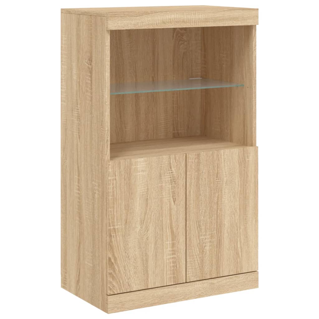Aparador alto HKH de madera prensada, vidrio con luces led 60,5 X 37 X 100 cm - Roble Sonoma