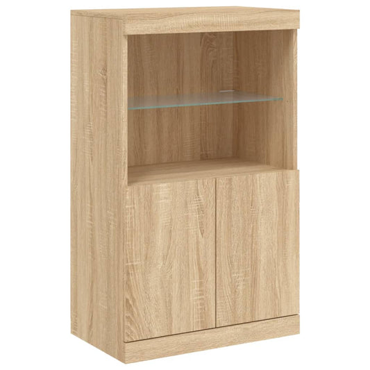 HKH Aparador Alto em derivados de Madeira, Vidro com Luzes Led 60,5 X 37 X 100 Cm - Carvalho Sonoma
